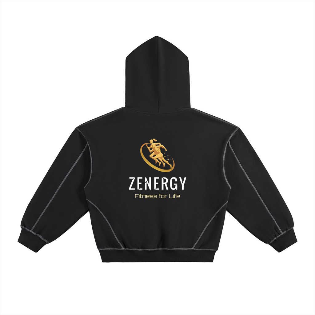 ZENERGY Contrast-Stitched Boxy Fleece Hoodie