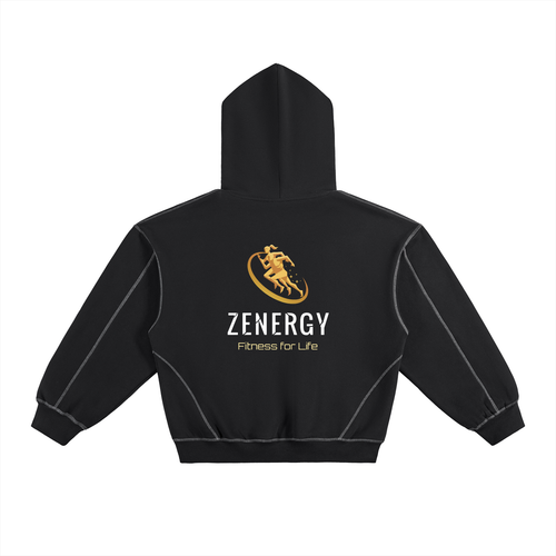 ZENERGY Contrast-Stitched Boxy Fleece Hoodie
